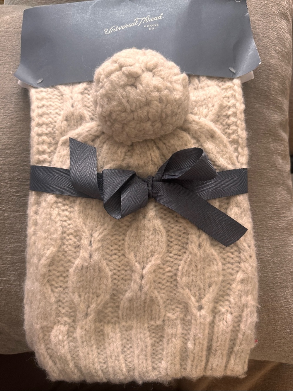 Universal Thread Cream Cable-Knit Sweater with Pom Accent